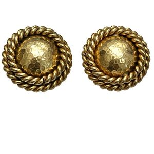 VINTAGE BUTLER WILSON HAMMERED GOLD TONE DOME CLIP ON EARRINGS